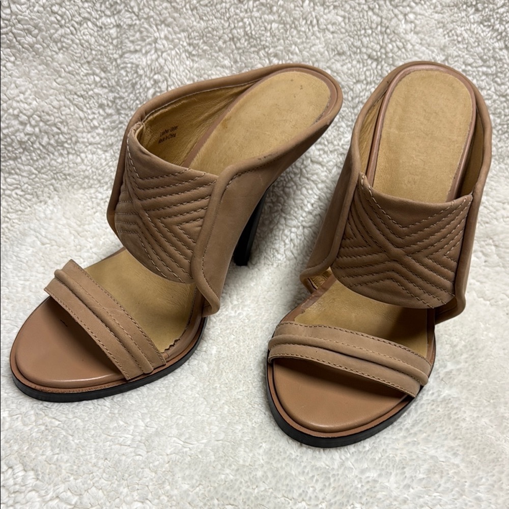 Women's Taupe Slip-On Heeled Sandals
